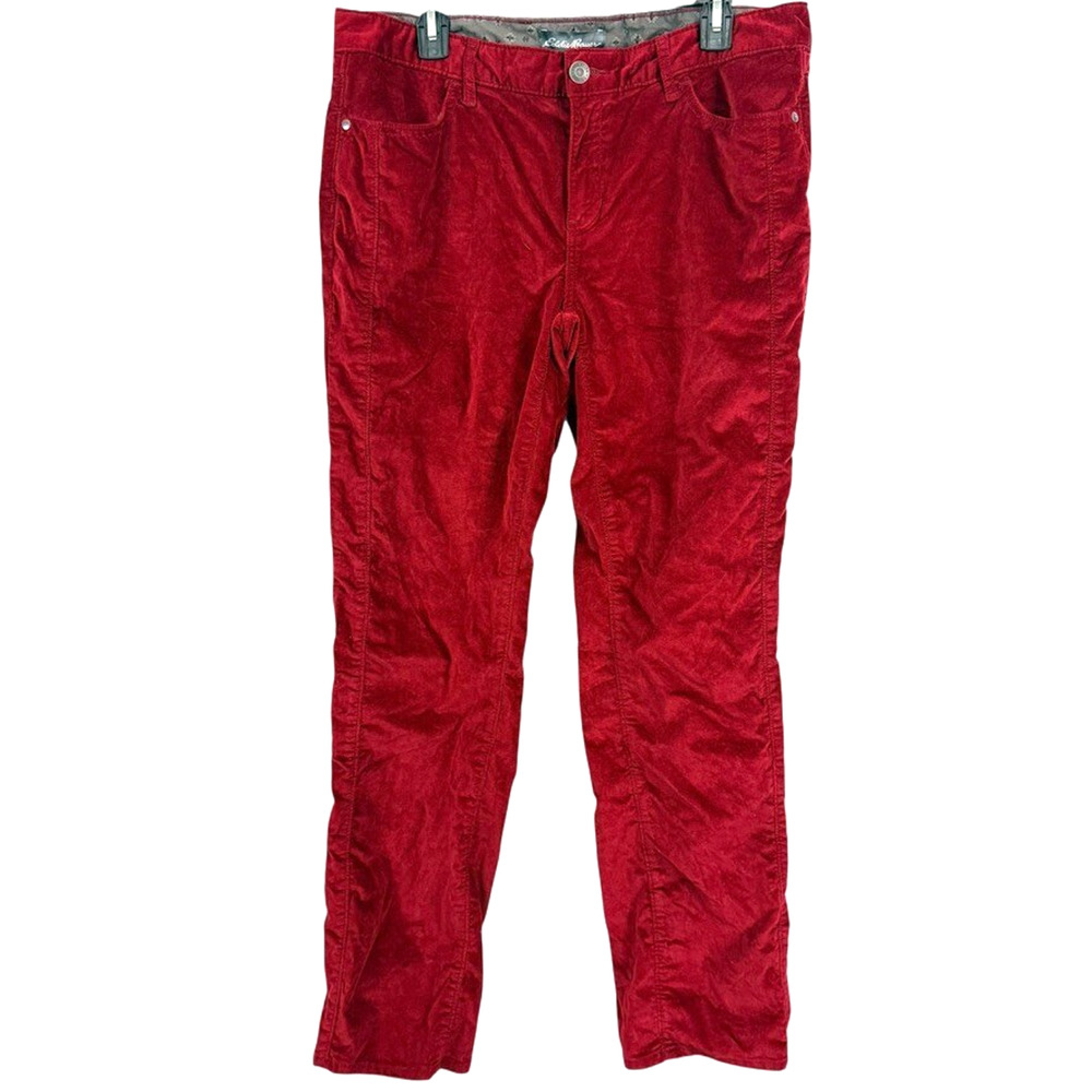 Eddie Bauer Red Velvet Stretch Mid Rise Straight Leg Pants Specially Dyed sz 14